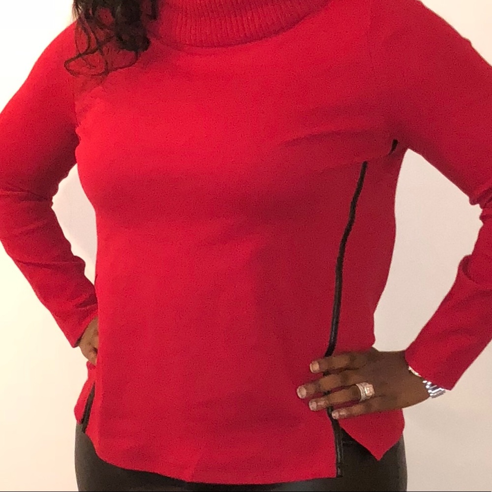 Red PU Sweater with side PU
